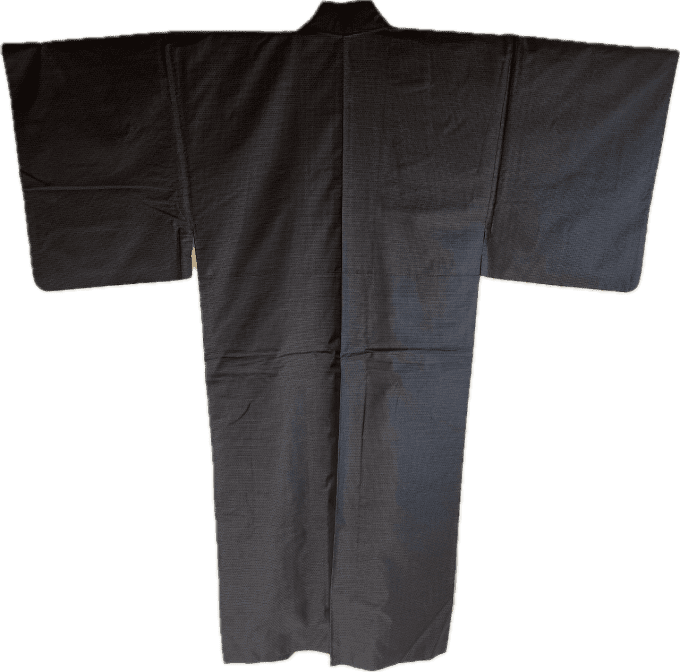 Kimono homme -Soie noire sauvage Tsumugi - 001