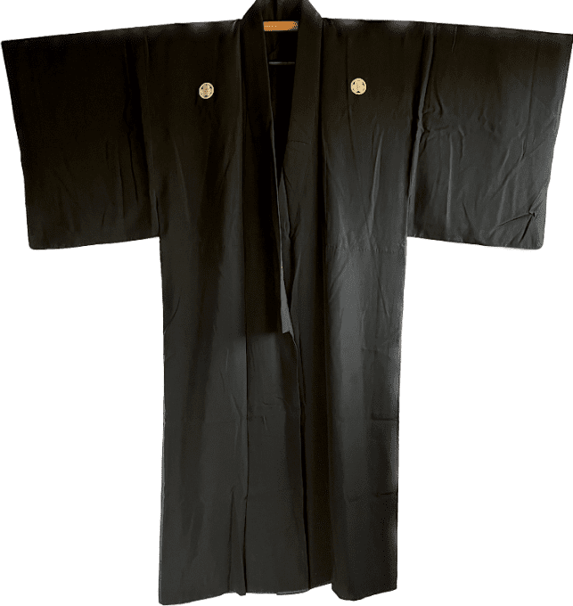 Antique kimono traditionnel japonais soie noire Katabami Montsuki homme 