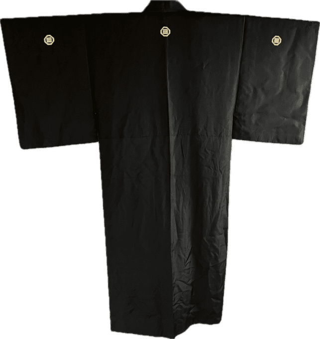 Antique kimono japonais homme soie noire Sumikiri-kaku ni Mitsugi Montsuki