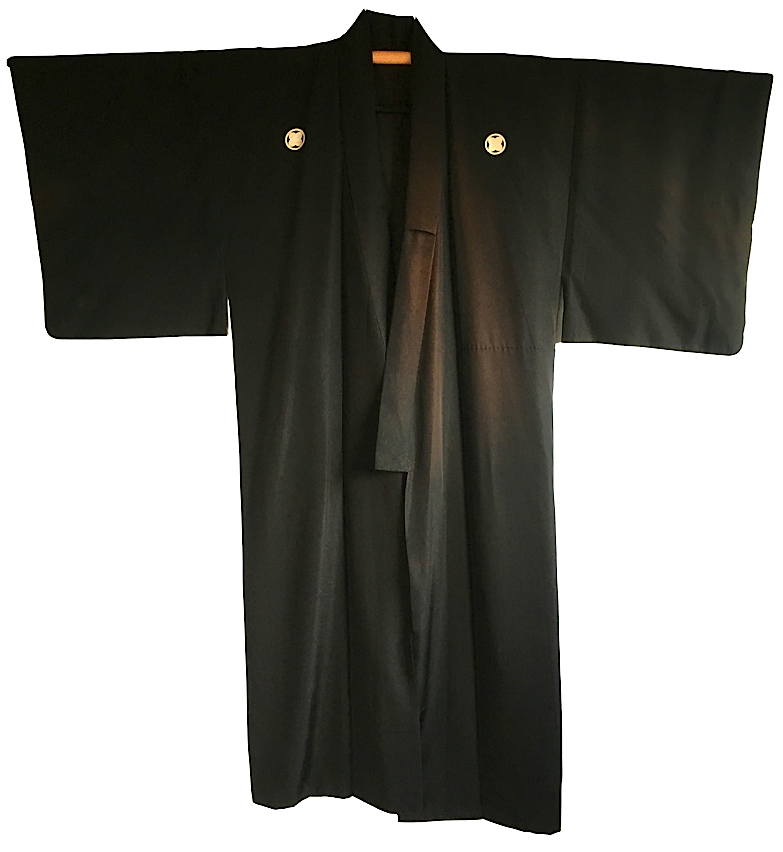 Antique kimono japonais soie noire Maruni TakanoHane Montsuki homme pas cher