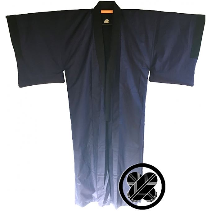 Antique kimono japonais samourai soie noire Maruni TakanoHane Montsuki homme 