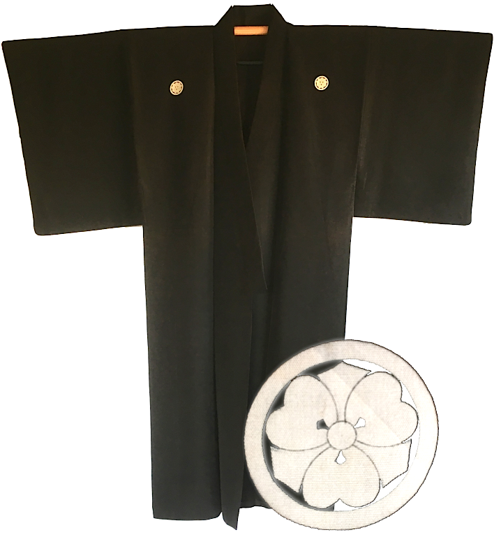 Antique kimono japonais samourai soie noire Maruni KenKatabami Montsuki homme "Made in Japan"