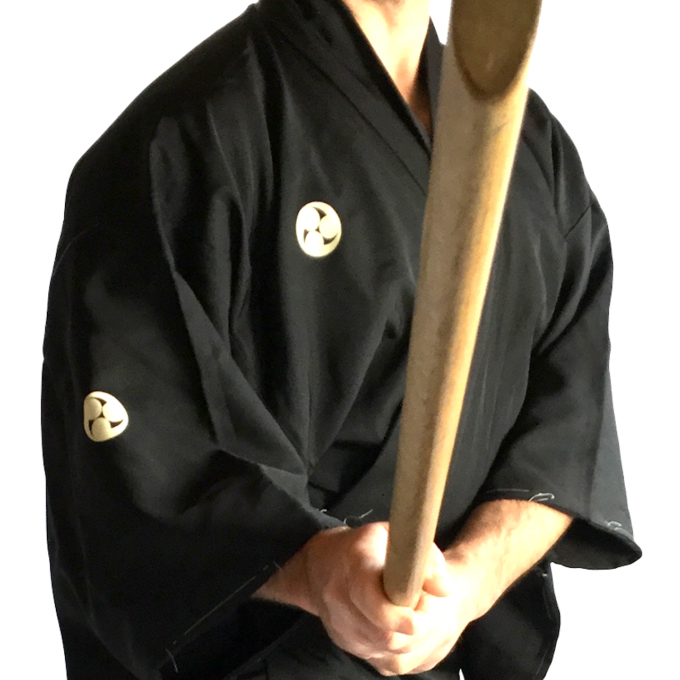 Antique kimono japonais samourai soie noire Mitsu Tomoe Montsuki homme Made in Japan 