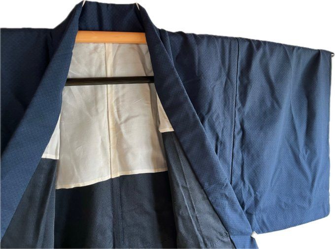 Kimono japonais traditionnel Soie Tsumugi Bleu Homme 03