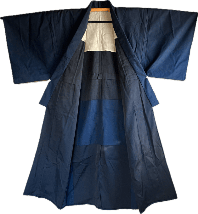 Kimono japonais traditionnel Soie Tsumugi Bleu Homme 03