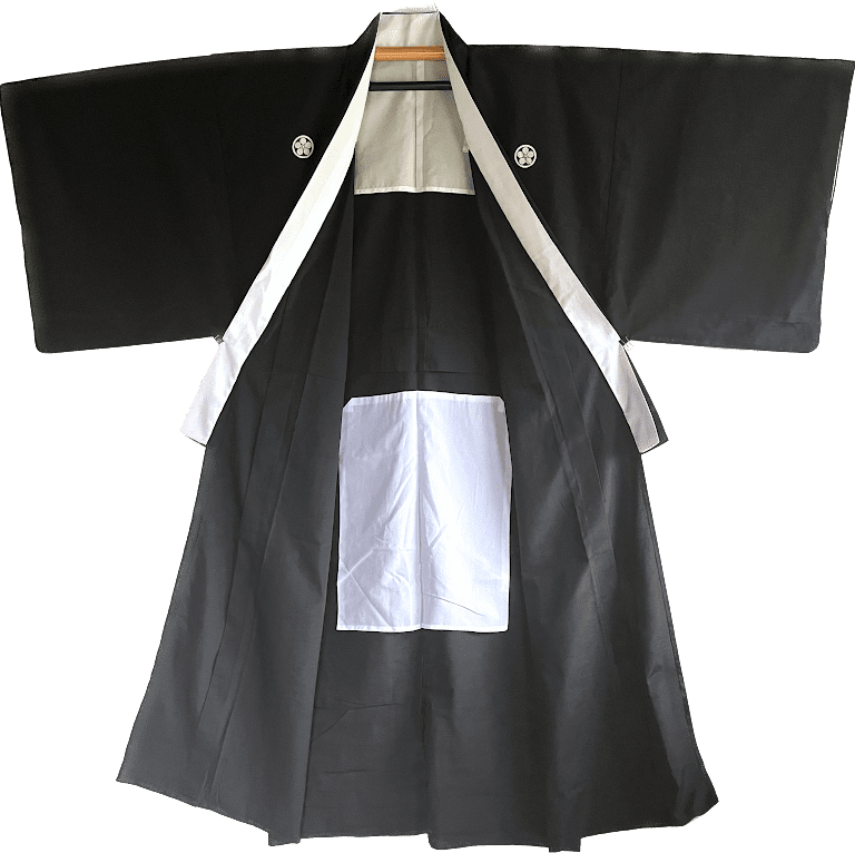 Antique kimono japonais traditionnel soie noire Umebachi Montsuki homme 