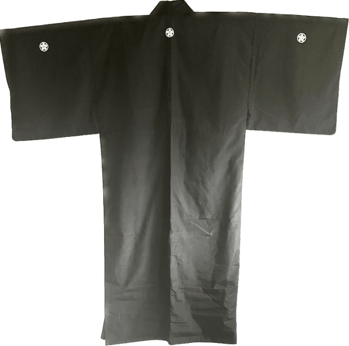 Antique kimono japonais traditionnel soie noire Umebachi Montsuki homme 