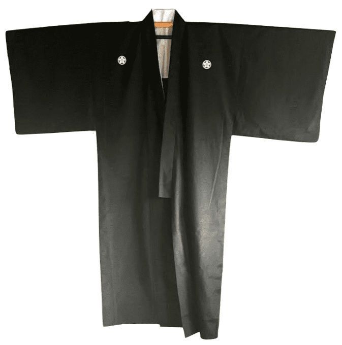 Antique kimono japonais traditionnel soie noire Umebachi Montsuki homme 