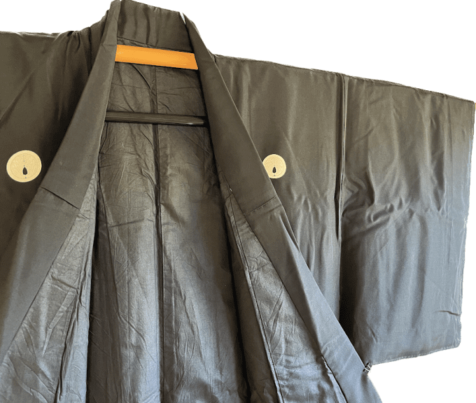 Antique kimono samourai soie noire Maruni Dakimyoga montsuki homme 