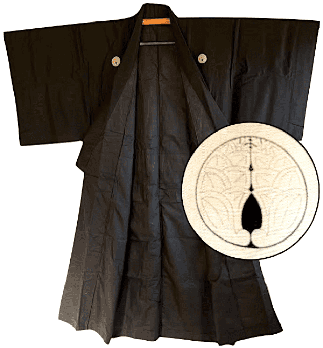 Antique kimono samourai soie noire Maruni Dakimyoga montsuki homme 