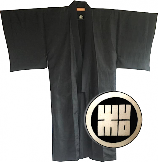 Antique kimono traditionnel japonais samourai soie noire Kamon Rin homme 