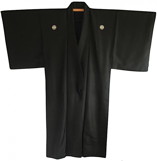 Antique kimono traditionnel japonais samourai soie noire Nobunaga Mokkou Montsuki homme 