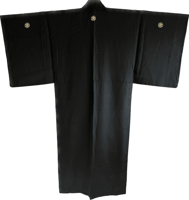 Antique kimono traditionnel japonais soie noire Tachibana Montsuki homme 