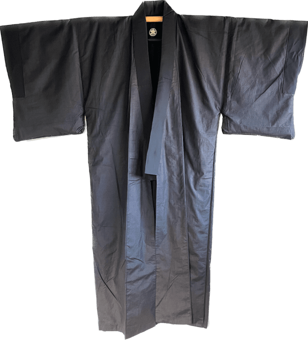 Antique kimono traditionnel japonais soie noire Tachibana Montsuki homme 