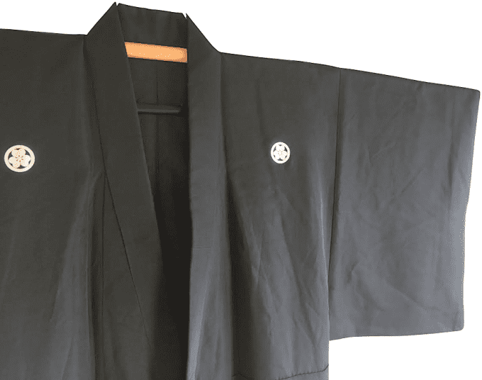 Antique kimono traditionnel japonais soie noire Katabami Montsuki homme