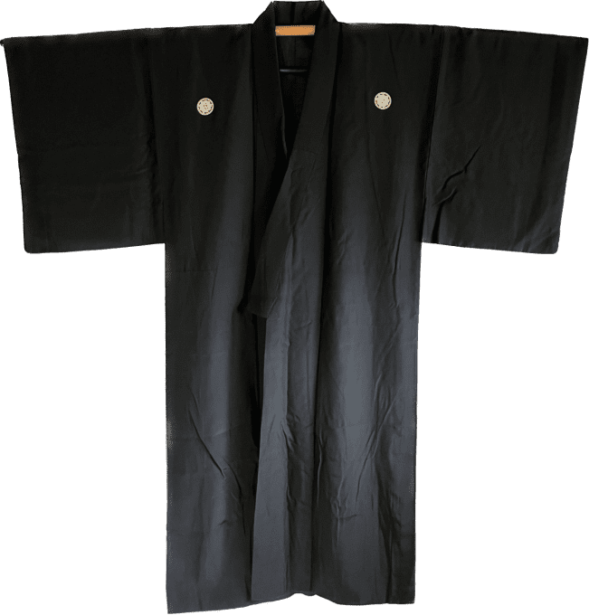 Antique kimono traditionnel japonais soie noire Kenkatabami Montsuki homme 002