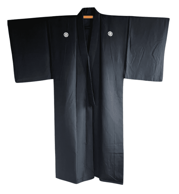 Antique kimono traditionnel japonais soie noire Tachibana Montsuki homme 
