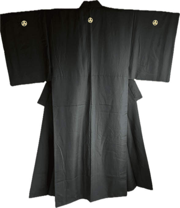 Antique kimono japonais homme soie noire Mitsukashiwa Montsuki 03 - Fabrication au Japon 