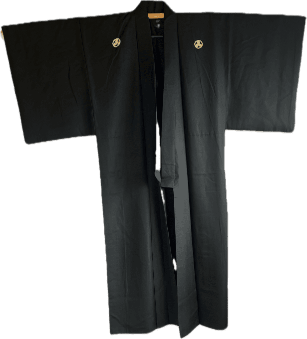 Antique kimono japonais homme soie noire Mitsukashiwa Montsuki 03 - Fabrication au Japon 
