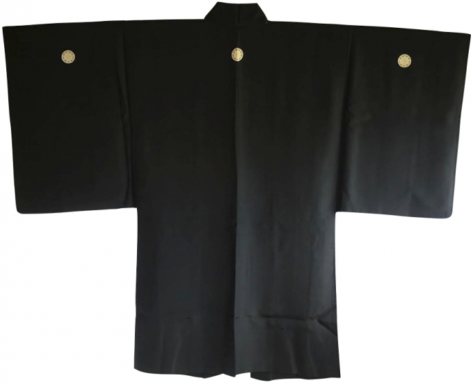 Antique Veste Kimono Haori Samourai Soie Noire KenKatabami Montsuki YABUSAME FUJI SAN Homme 