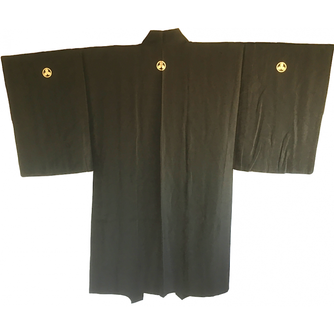 Antique veste kimono Haori soie noire Maruni Mitsu Kashiwa Montsuki homme