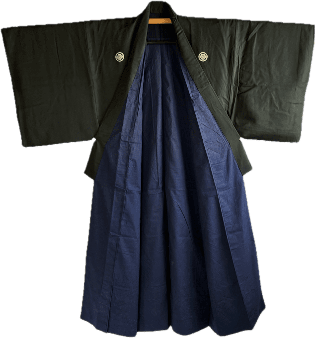 Kimono Samouraï Antique Japonais Soie Noire Montsuki Mokkou (Clan Oda Nobunaga) 