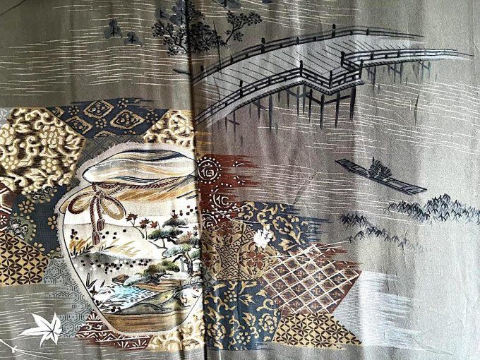 Antique Haori  Sensu Montsuki Arashiyama No Koyo Kyoto homme  