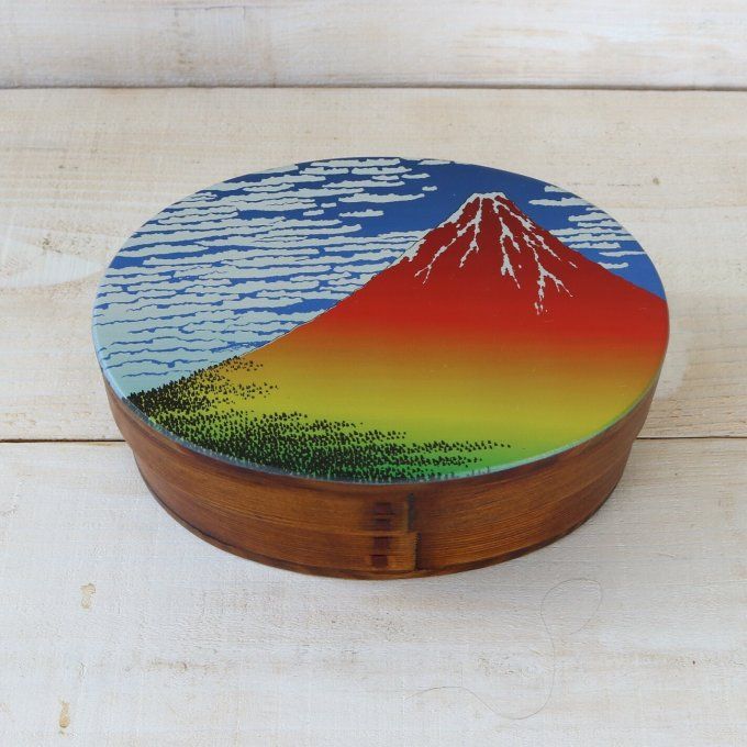 Bento Box Japonaise en Bois – Ukiyo-e « Aka Fuji » Mont Fuji Rouge – 700ml