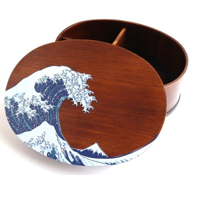 Bento Box Japonaise en Bois – Ukiyo-e « La Grande Vague de Kanagawa » – 700ml
