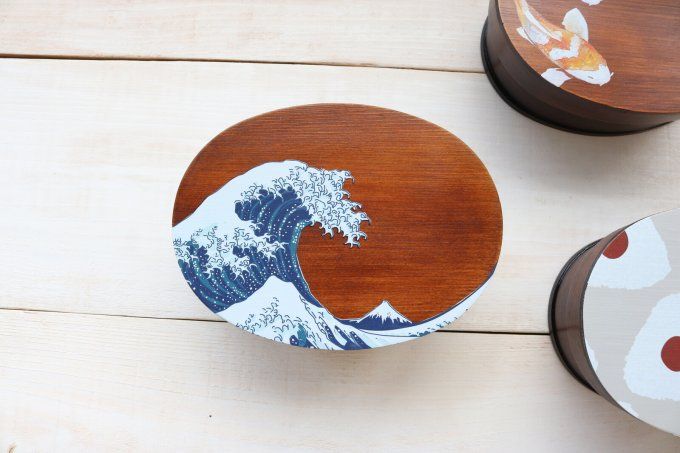 Bento Box Japonaise en Bois – Ukiyo-e « La Grande Vague de Kanagawa » – 700ml