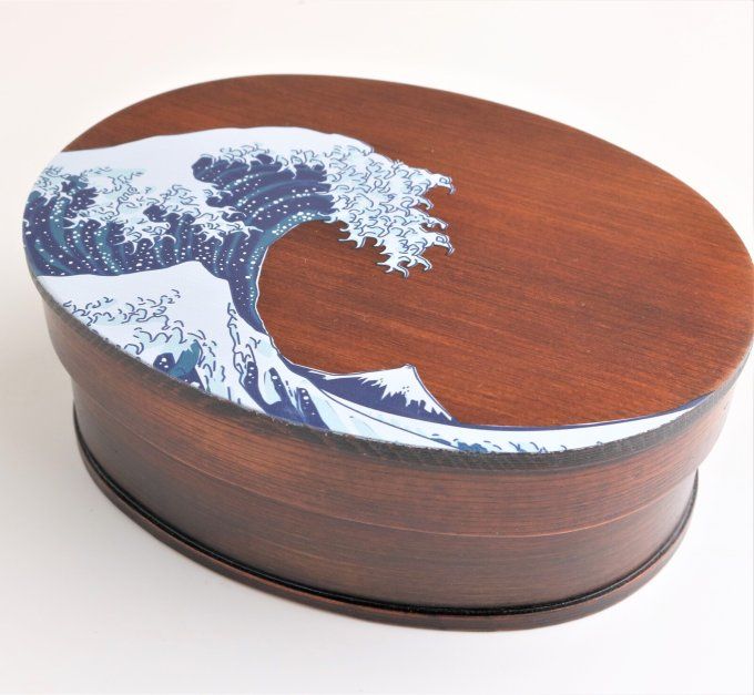 Bento Box Japonaise en Bois – Ukiyo-e « La Grande Vague de Kanagawa » – 700ml