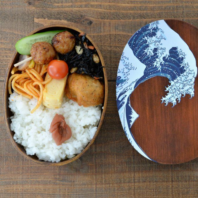 Bento Box Japonaise en Bois – Ukiyo-e « La Grande Vague de Kanagawa » – 700ml