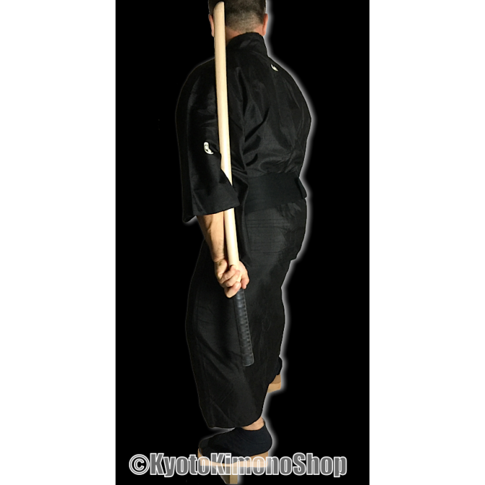 Ancien kimono samourai soie noire Mokko Montsuki homme