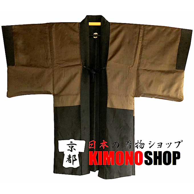 Ancien haori samourai San Sui Ga Katabami Montsuki soie noire homme "Made in Japan"