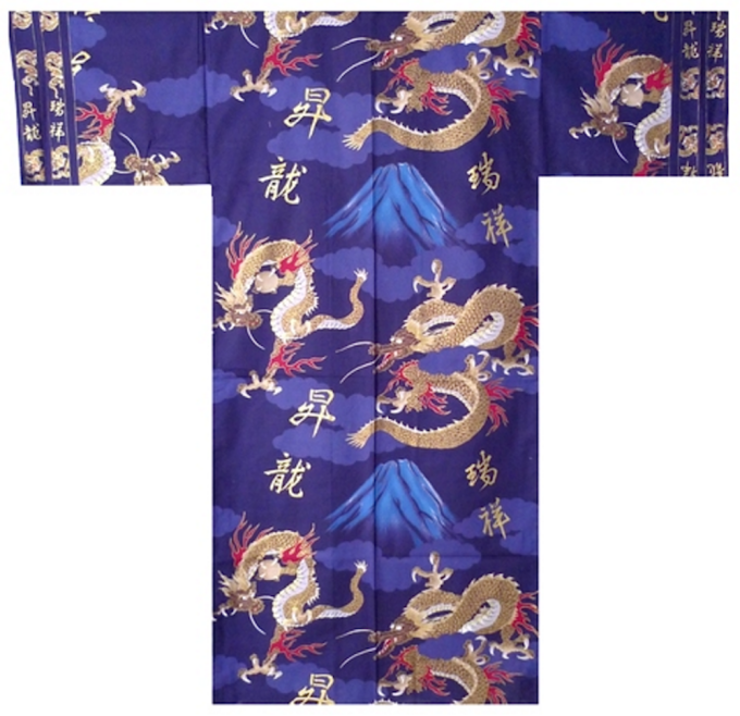 Yukata Fuji To Ryu coton bleu marine Taille Kimono 58inch homme 