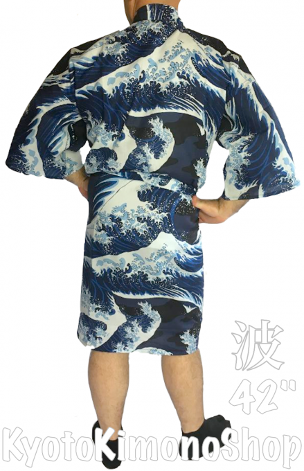 Yukata Nami Hokusai (Vague japonaise) bleu marine homme "Made in Japan"