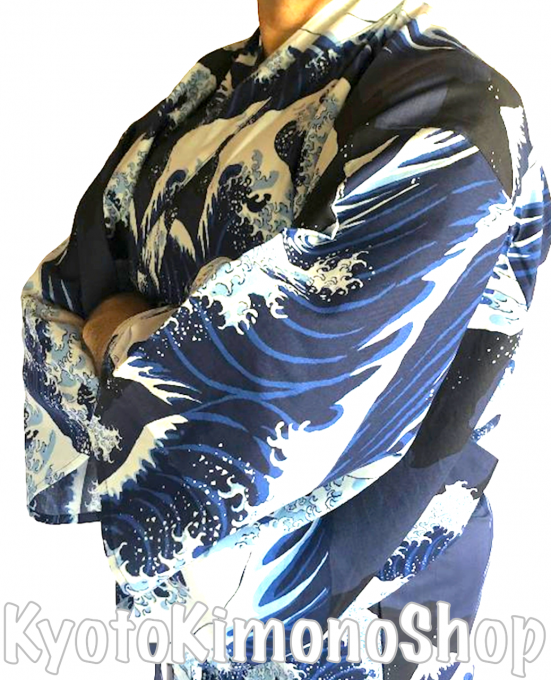 Yukata Nami Hokusai (Vague japonaise) bleu marine homme "Made in Japan"