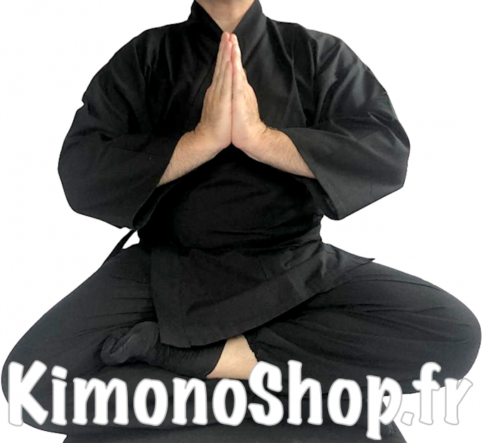 Luxe Samue japonais  ZEN Kurume supérieur noir coton Taille M "Fabrication au Japon" 