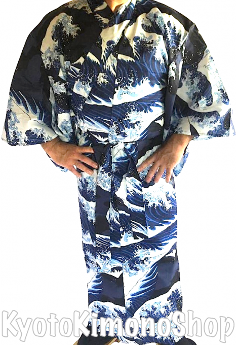 Yukata Nami Hokusai (Vague japonaise) bleu marine homme "Made in Japan"