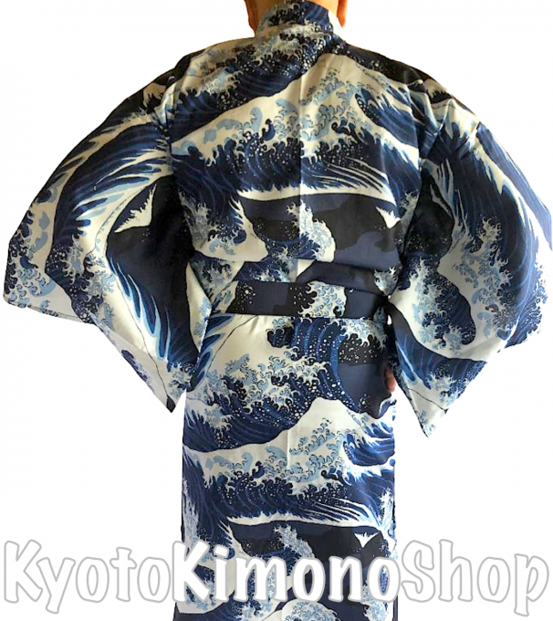 Yukata Nami Hokusai (Vague japonaise) bleu marine homme "Made in Japan"