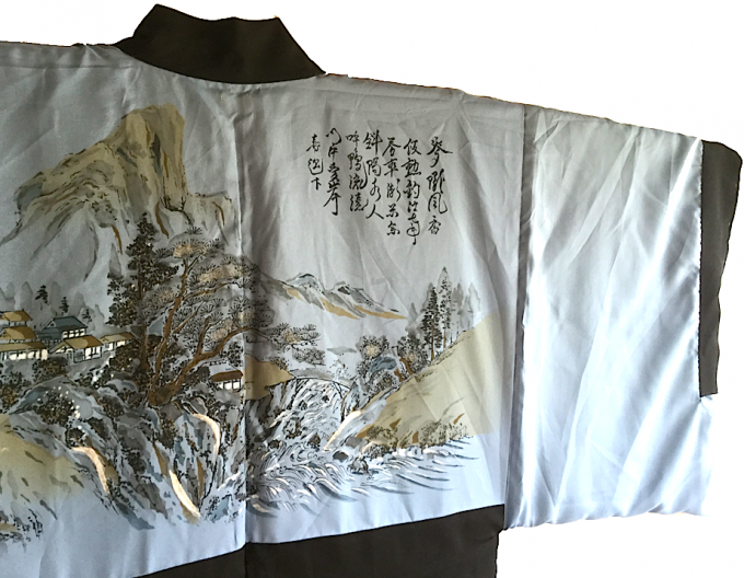 Antique Haori samourai soie noire Takanohane Montsuki Nihon no Yama Kurashi homme "Made in Japan"  