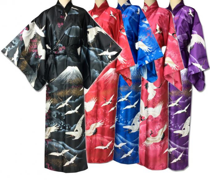 Kimono japonais Mont Fuji & Grue du Japon Tsuru polyester femme "Made in Japan"  