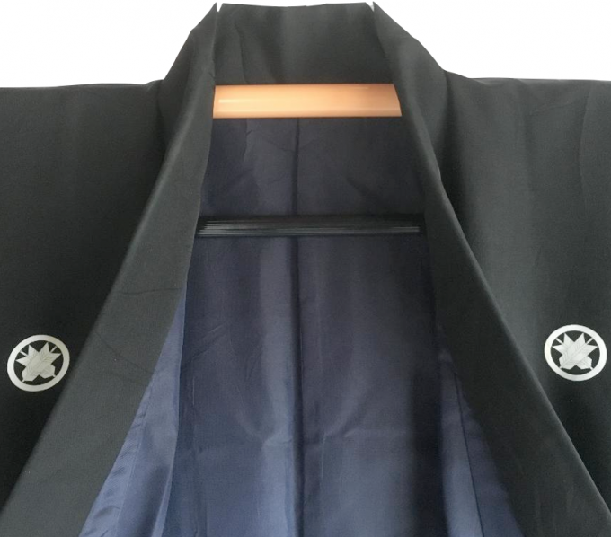 Antique kimono japonais samourai soie noire Maruni Chigai Ya Montsuki homme "Made in Japan" 