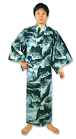 Kimono Yukata japonais Nami Hokusai (Vague japonaise) noir homme "Made in Japan"