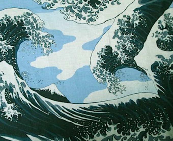 Yukata japonais Nami Hokusai (Vague japonaise) noir homme "Made in Japan"