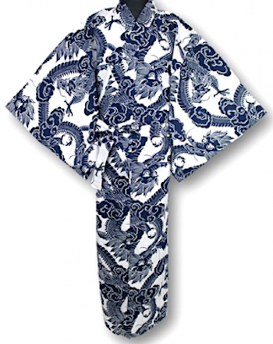 Kimono Yukata japonais Ryu  Dragon bleu marine homme "Made in Japan" 