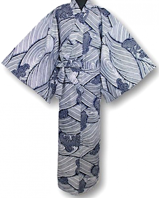 Kimono Yukata japonais Nami La vague bleu marine homme "Made in Japan"  