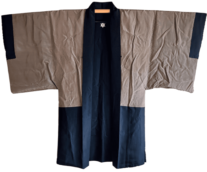 Antique Haori japonais soie noire Montsuki Pecheur japonais homme