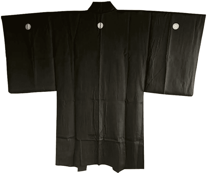 Antique haori soie noire kenkatabami Montsuki Fuji San homme 