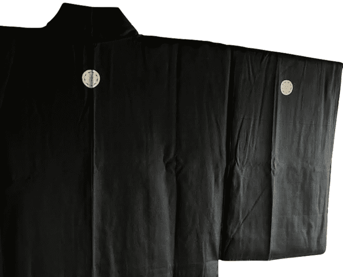 Antique haori soie noire kenkatabami Montsuki Fuji San homme 